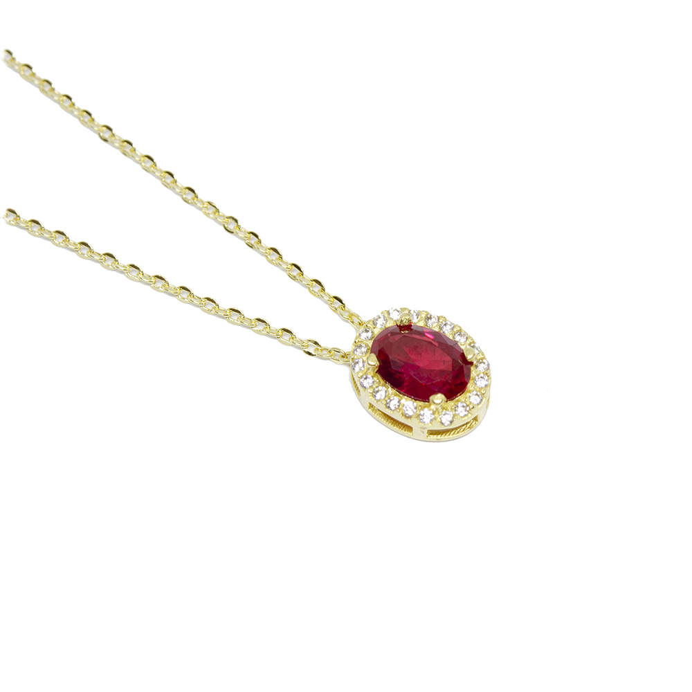 Colar com Pingente Vermelho Zirc�nias em Ouro 18 Kilates � 25428